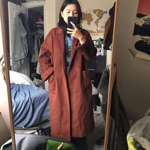 Rust colored oversized wool pea coat